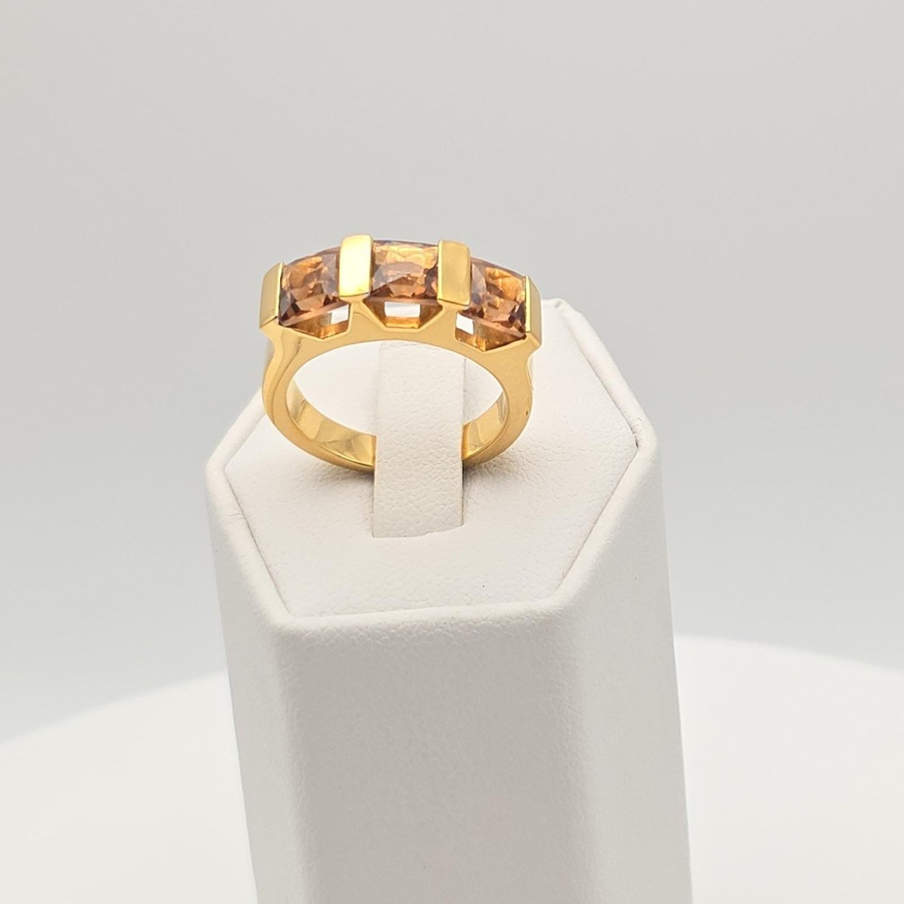 Vintage SWAROVSKI Ring Signed 3 Austrian Crystals 18k Yellow Gold Plate Size 7.5 - Picture 10 of 14
